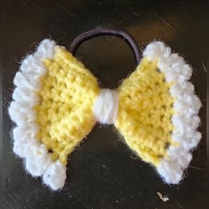 Yellow and White Crochet Bow Hair Tie